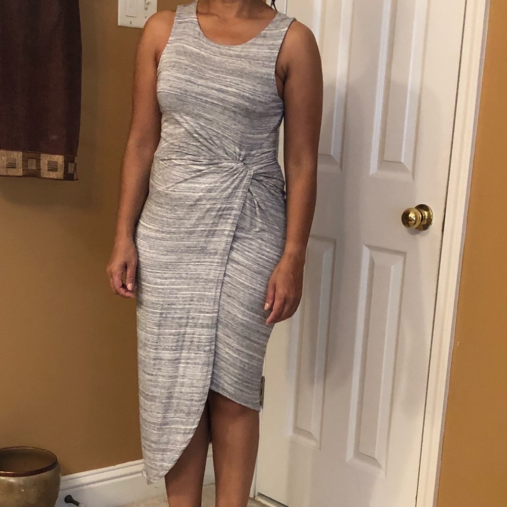 Express Grey Twist Front Mid Dress